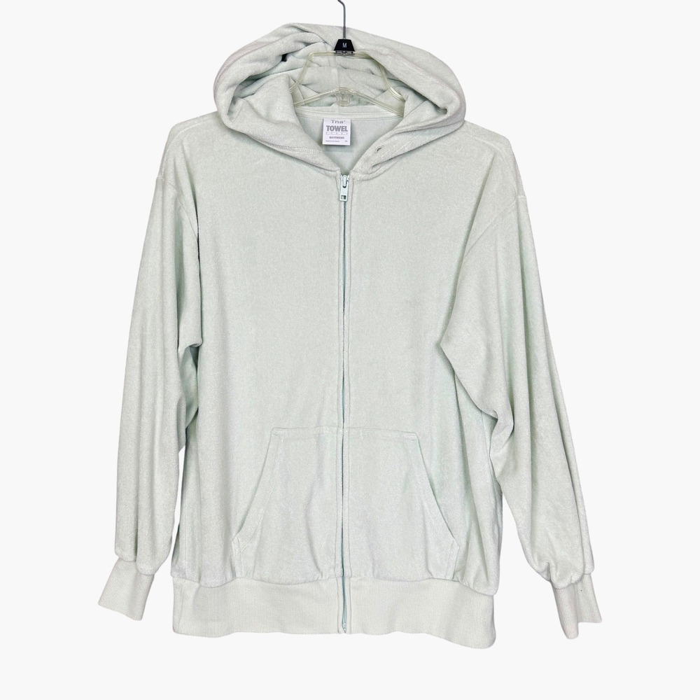 Tna Aritzia Towel Terry Boyfriend Zip Up Hoodie XS Mint Green Oversized Hooded